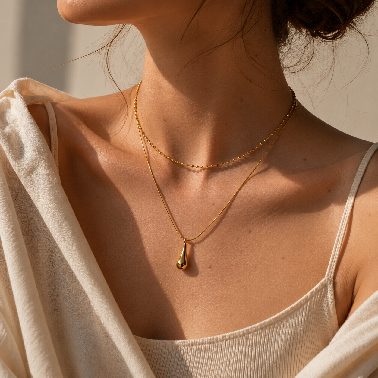 Golden Dewdrop Layered Necklace